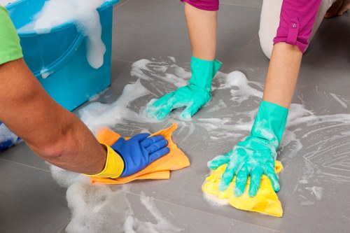 Professional home cleaners working in a Hammersmith living room
