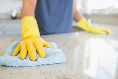 Cleaning a commercial facade in Hammersmith using specialist equipment