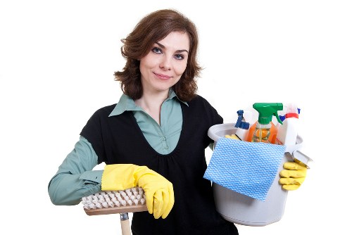 Domestic cleaners in Hammersmith vacuuming and dusting a modern living room